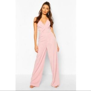 NWOT Light Pink Strapless BooHoo Jumpsuit Pantsuit Sz 8